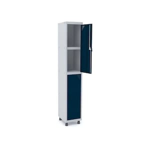 Roupeiro De Aço 1M 02 Portas C/ Prat. Pitão Pandin - Cinza/Azul Del Rey