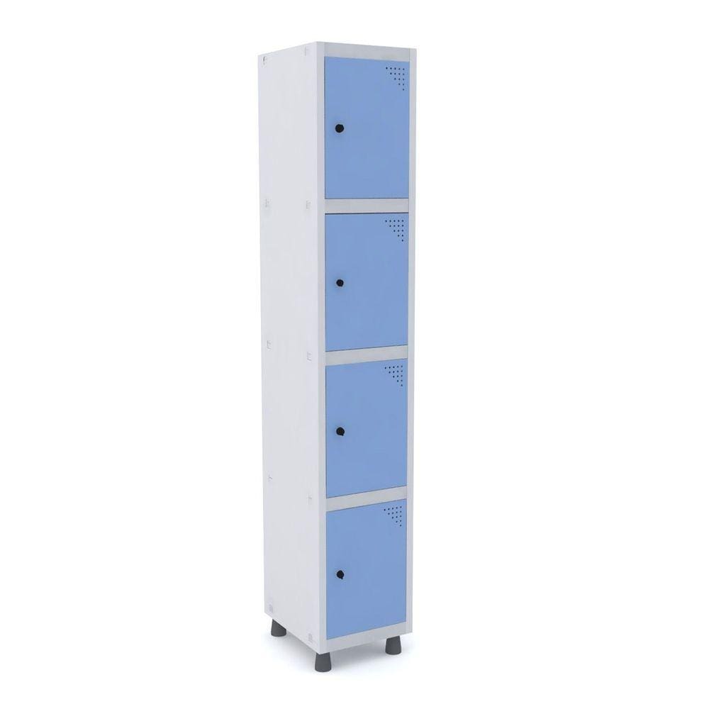 Roupeiro De Aço 1M 04 Portas Pitão Pandin - Cinza/Azul Dalí