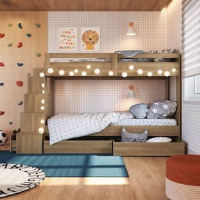 Beliche Infantil com Escada Nichos Gavetas Laterais e Gavetões Inferiores Aveiro Oak