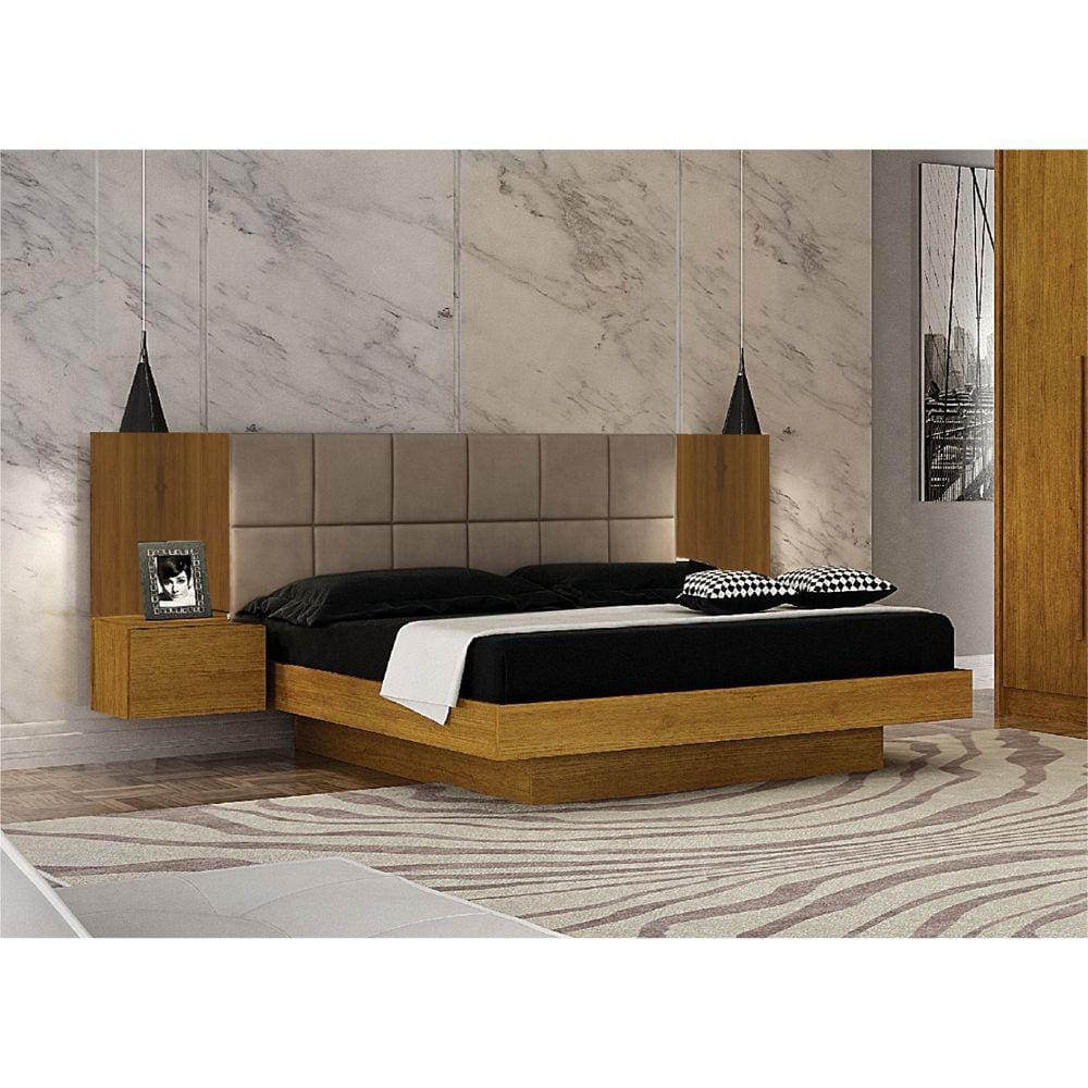 Cama Casal/Queen Cabeceira com 2 Mesas de Apoio Braga Freijó