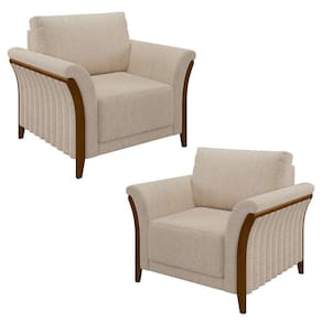 Kit 2 Poltronas Decorativas Sala de Estar 102cm Pés Madeira Roya M22 Linho Cru - Mpozenato