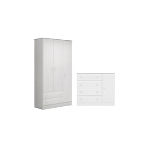 Quarto infantil Doce Sonho Guarda Roupa e Cômoda Sapateira Branco - Qmovi