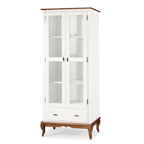 Cristaleira 2 Portas 3 Prateleiras 1 Gaveta e Pés Luiz XV 60302 Linz Móveis - Branco/Imbuia