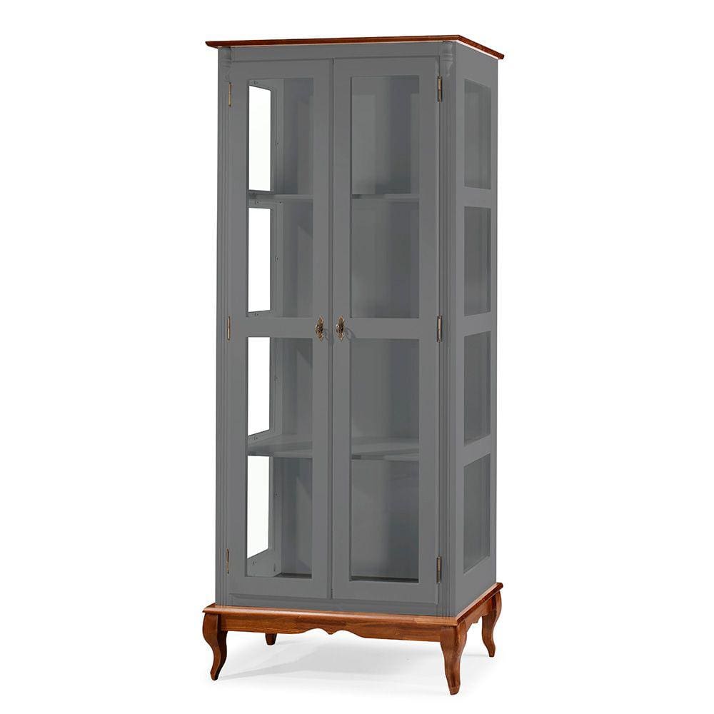 Cristaleira 2 Portas e Laterais em Vidro 3 Prateleiras 60301 Linz Móveis - Cinza/Imbuia