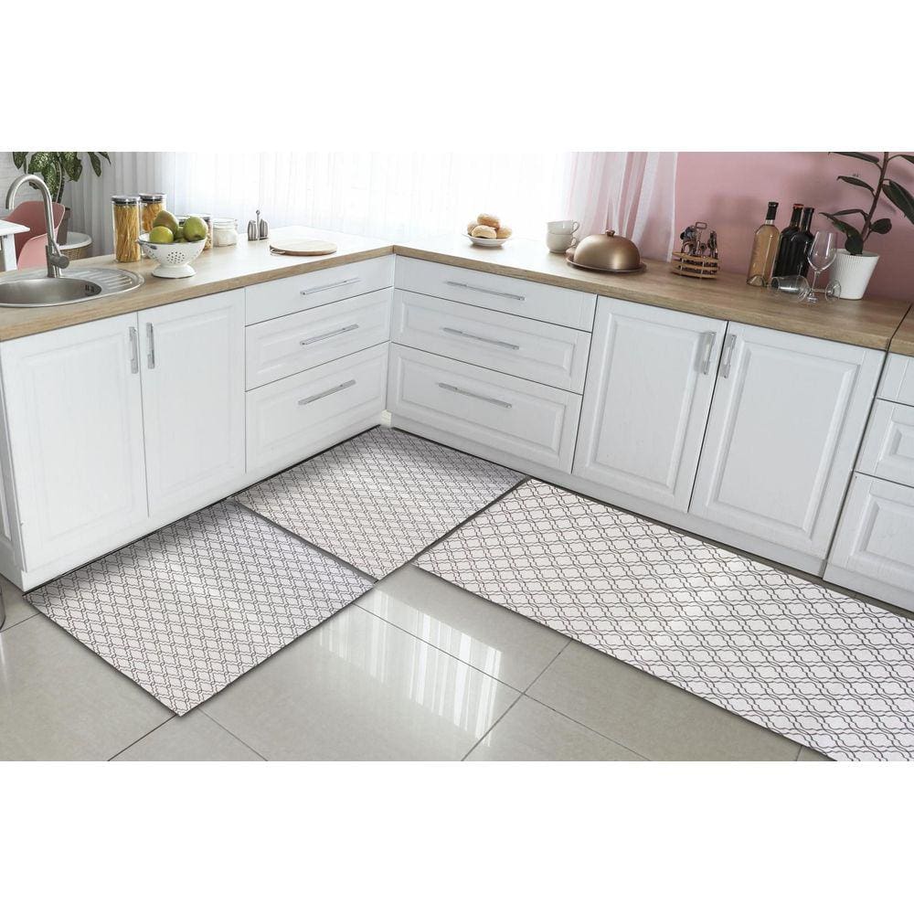 Kit Tapetes E Passadeira Cozinha 3 Peças Geométrico Branco