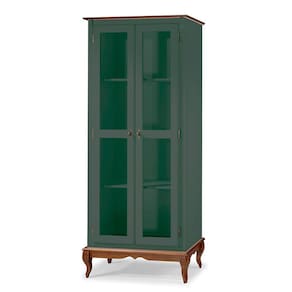 Cristaleira 2 Portas e 3 Prateleiras com Pés Luiz XV 60300 Linz Móveis - Verde Musgo/Imbuia