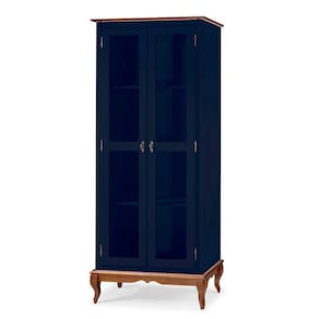 Cristaleira 2 Portas e 3 Prateleiras com Pés Luiz XV 60300 Linz Móveis - Azul Petróleo/Imbuia