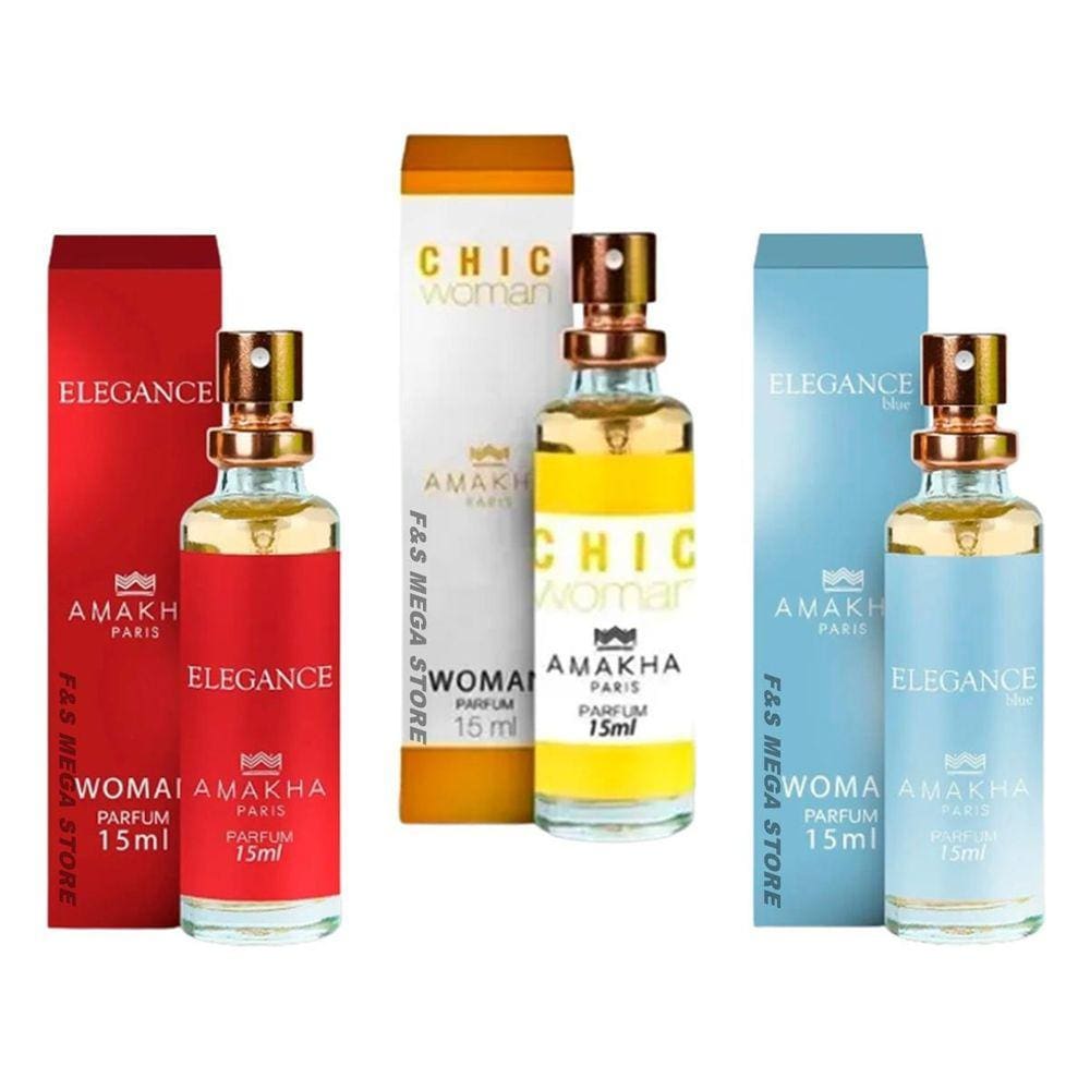 Kit 3 Perfume Feminino Amakha Elegance Chic Elegance Blue