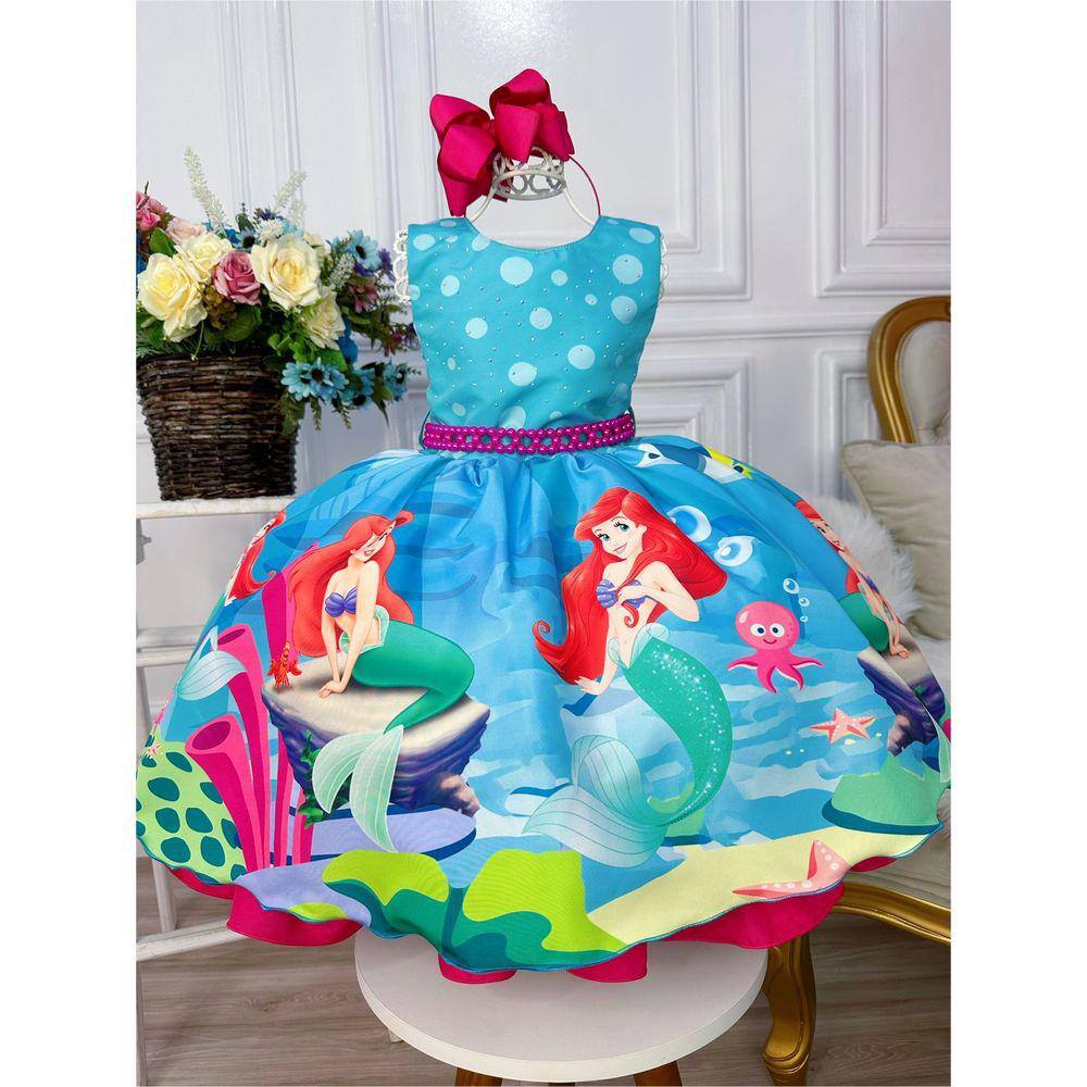 Vestido Infantil Festa Pequena Sereia Ariel Fantasia Luxo