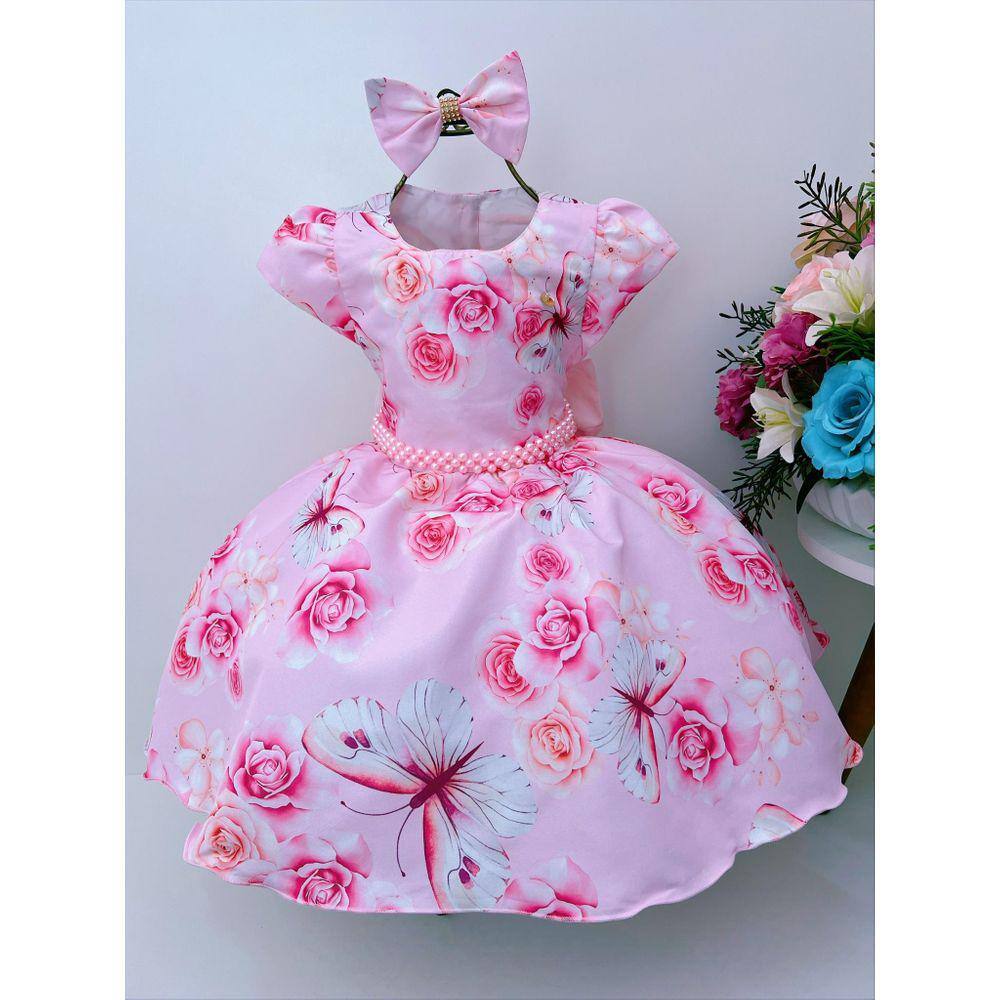 Vestido Infantil de Festa - Princesa Laço Rosa