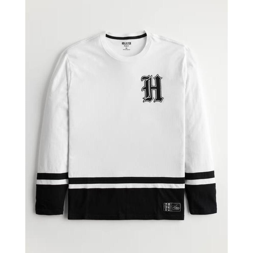 Hollister Camiseta Manga Longa Masculina relaxed Fit Hockey