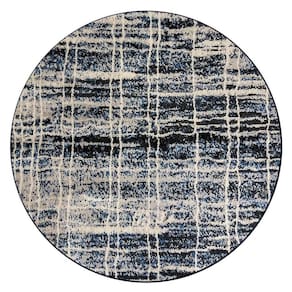 Tapete Para Sala Redondo 2,5 M Jeri Abstrato Azul Geometrico