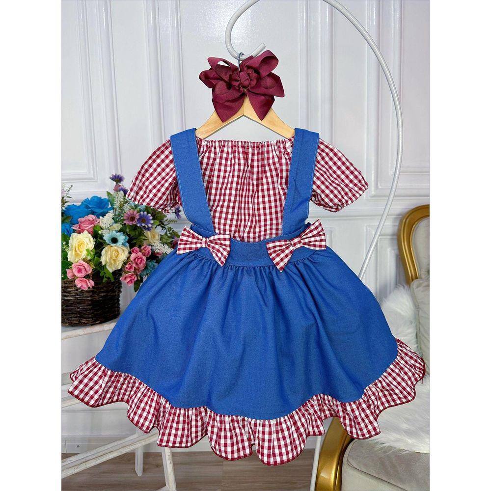 Roupa De Menina Xadrez Festa Junina Conjunto Completo 3 Peça