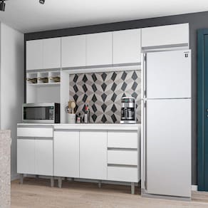 Cozinha Compacta Andréia 4 peças 10 Portas 4 Gavetas Com Balcão 120cm Sem Tampo Cor Branco - AJL Móveis