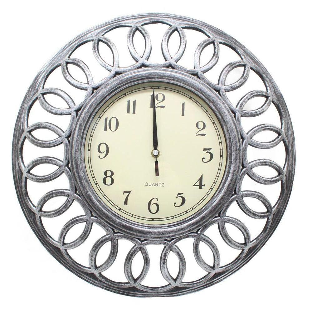 Relógio De Parede Decorativo Grande Prata Sala Escritório 46,5cm