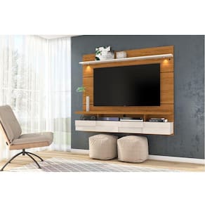 Painel Para TV até 60 Polegadas Bancada Suspensa Lana 1.8 2 Portas com Luminária de LED Cor Naturale Off White - Madetec