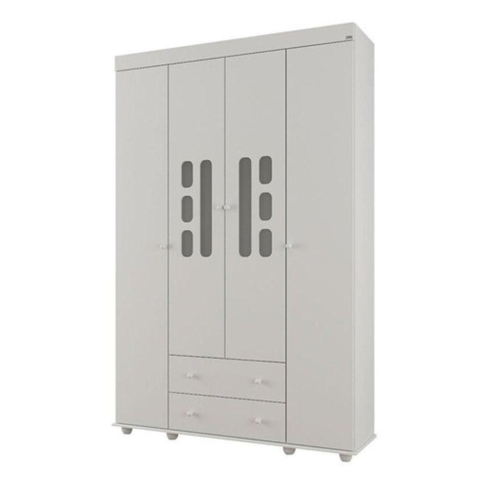 Guarda Roupa Infantil Lívia 4 Portas 2 Gavetas 100% MDF Cor Branco Brilho - Canaã Baby