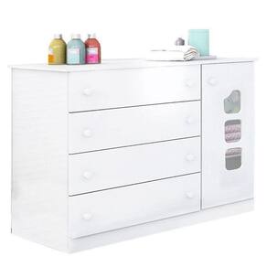 Cômoda Infantil Lívia 1 Porta e 4 Gavetas com Cabideiro 100% MDF Cor Branco Brilho - Phoenix Baby