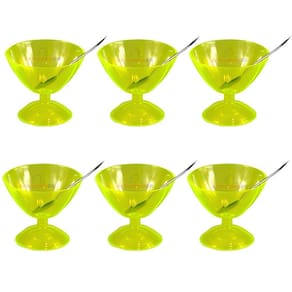 Conjunto Jogo 12 Peças Taças Colher Sobremesa Sorvete Creme Cozinha Verde - AMZ