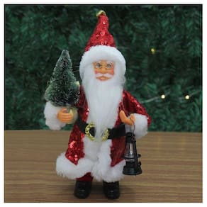 Boneco Natal Papai Noel Com Brilho Vermelho Em Tecido 22cm