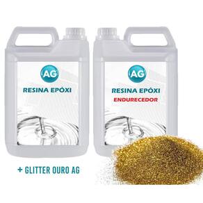 Resina Epóxi 1Kg + Glitter Ouro Ag Baixa Espessura 1Mm A 1Cm