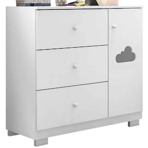 Cômoda Sapateira Infantil Ava 1 Porta e 4 Gavetas Branco