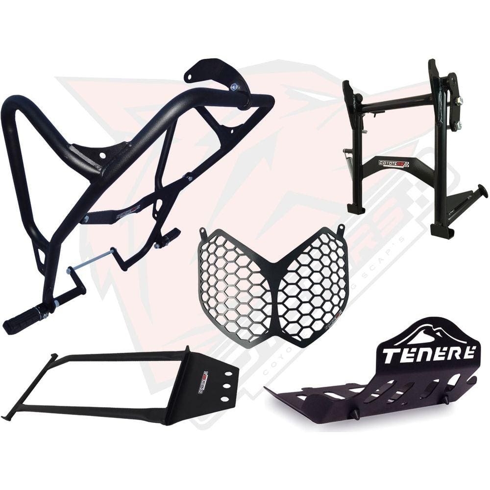 Kit Protetor De Motor + Protetor De Carter + Protetor De Farol + Reforço De Quadro + Cavalete Central Modelos Coyote - Tenere 250 Todos Os Anos