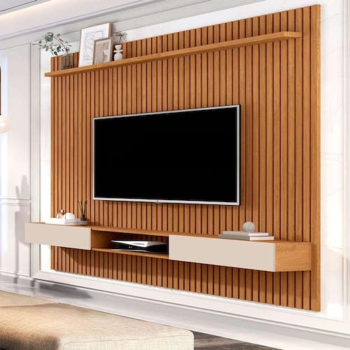 imagem-painel para tv até 80 polegadas venus 2 pt nature e off white - Marrom