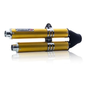 Escape / Ponteira Coyote Competition Duplo em Alumínio Colorido (Anodizado) DOURADO - CG 125 / 150 / 160 Titan / Fan / Start - Honda