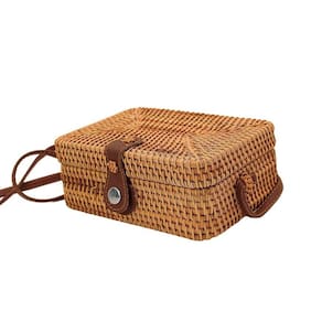 Bolsa De Bambu Retangular Feminina Alça Fixa Forrada Verão