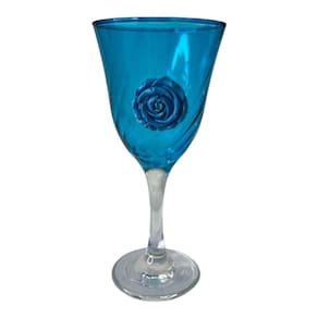 Taça Azul Iemanjá Lirio Rosa Super luxo 330 ml -Vidro