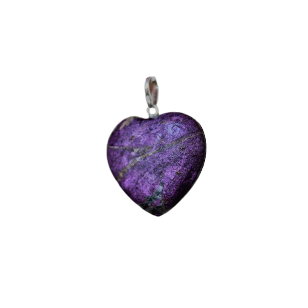 Colar Coração Purpurita Natural Montagem Pino Prata 950