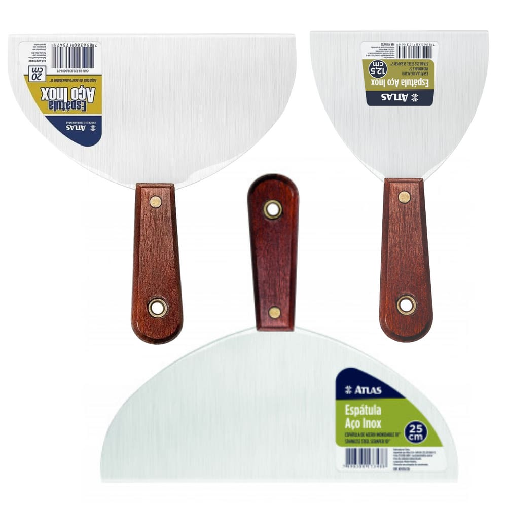 Kit 3 Espatula Aco Inox Drywall Massa Corrida Atlas At6155