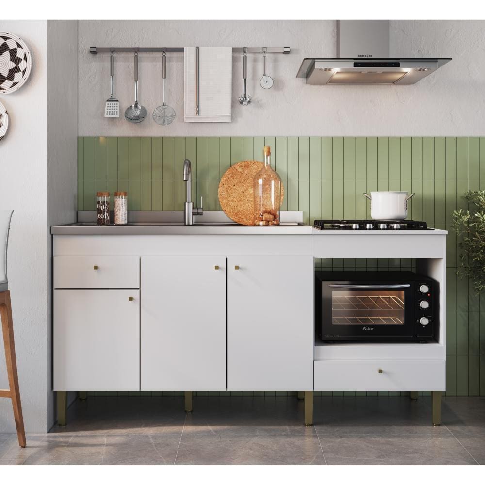 Balcão de Cozinha 3 Portas 2 Gavetas 1,80m BM06 Decibal Branco