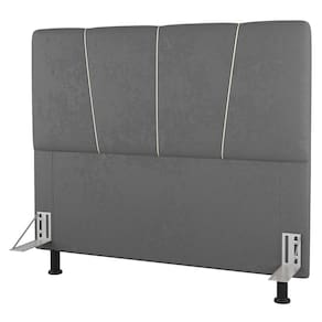 Cabeceira Cama Box Solteiro Amber 90cm Estofada Linho Cinza - Abmaza