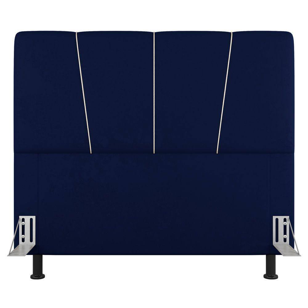 Cabeceira Cama Box Casal Amber 140cm Estofada Veludo Azul Marinho - Abmaza