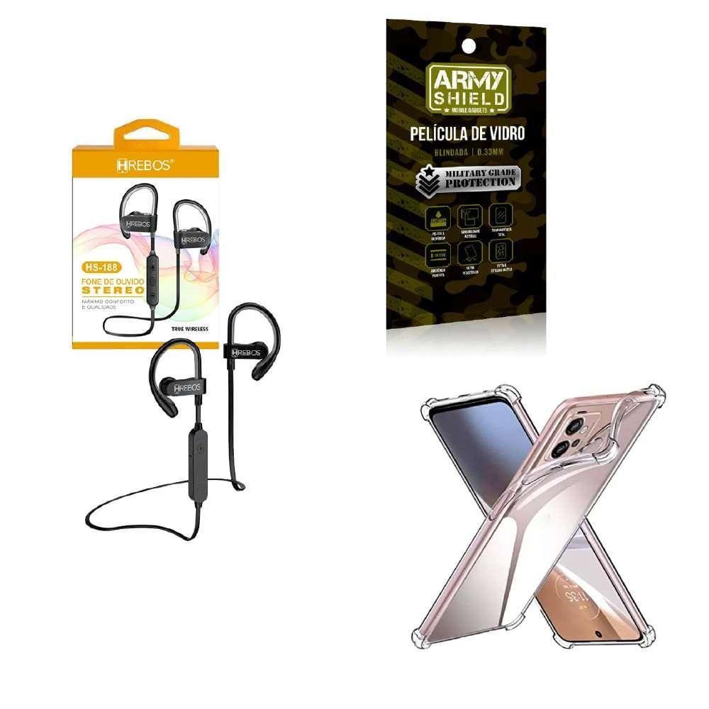 Kit Capinha Moto E23 + Fone De Ouvido Hs188 + Película 3D