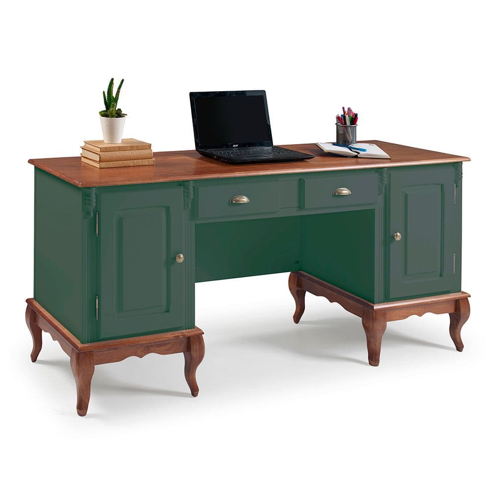 Escrivaninha Hannover 2 Portas e 2 Gavetas Divisor de Ambiente 60813 Linz Moveis - Verde Musgo/Imbuia