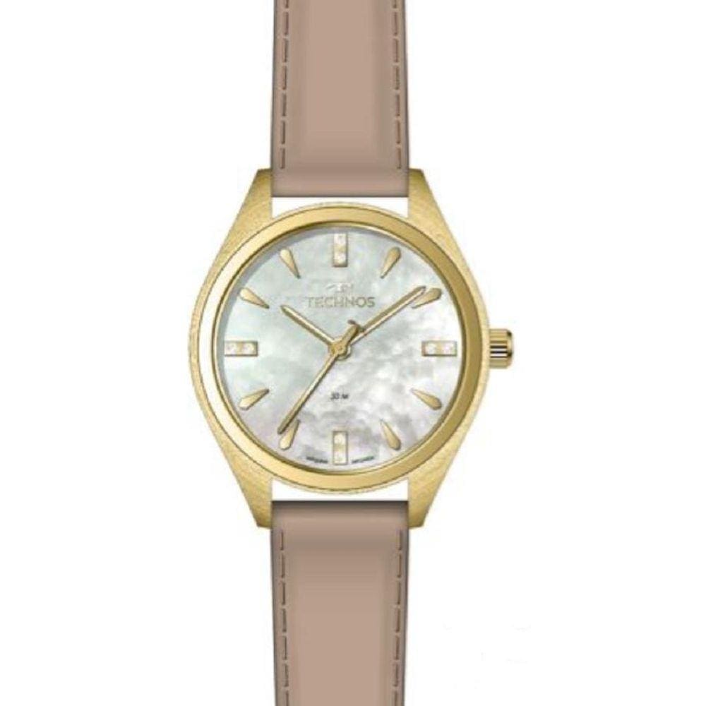 Relogio Technos Feminino Dourado Social De Couro 2036Msb/0B