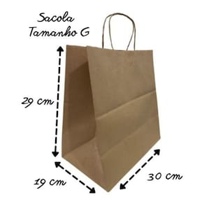50 Sacolas Kraft Lisa Com Alça Tamanho G 29x30x19