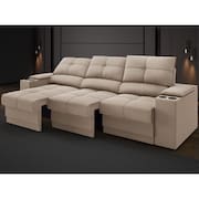 Sofá com Porta Copos e Carregador USB Retrátil e Reclinável Ringo 2,30m Velosuede Capuccino - NETSOFAS