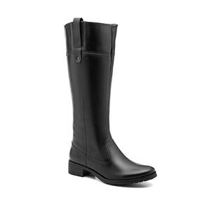 Bota Feminina Zíper Salto Baixo Couro Montaria Conforto
