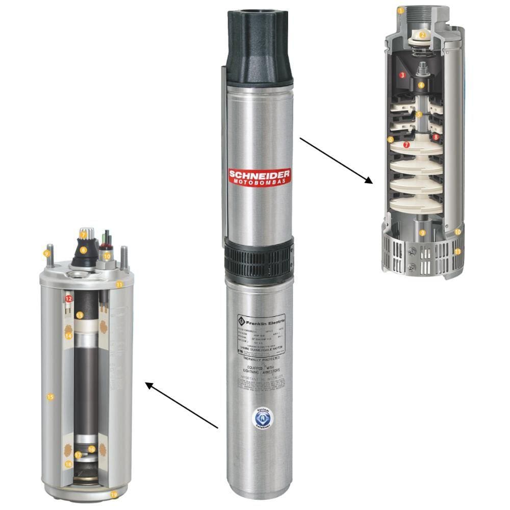 Motobomba Submersa Poço 4" Schneider SUB25-10NY4E6 1HP 230v