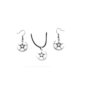 Conjunto Colar E Brinco Pentagrama Prateado Pequeno Delicado