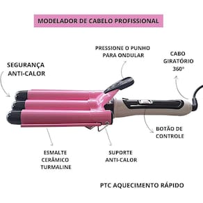 Triondas Modelador de Cachos 25mm Prancha Profissional Bivolt Turmalina Cerâmica Ondas Perfeitas 25mm