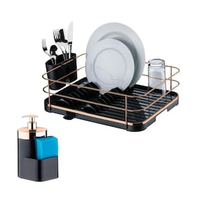 Kit Escorredor De Louças Dispenser Porta Detergente Líquido Esponja Pia Cozinha Preto Rose Gold - Future