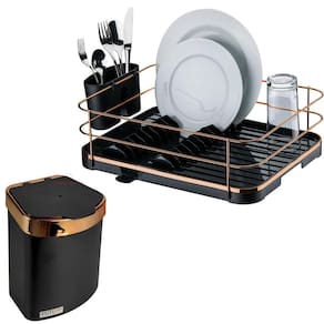 Kit Escorredor De Louças Lixeira 2,5L De Pia Cozinha Preto Rose Gold - Future