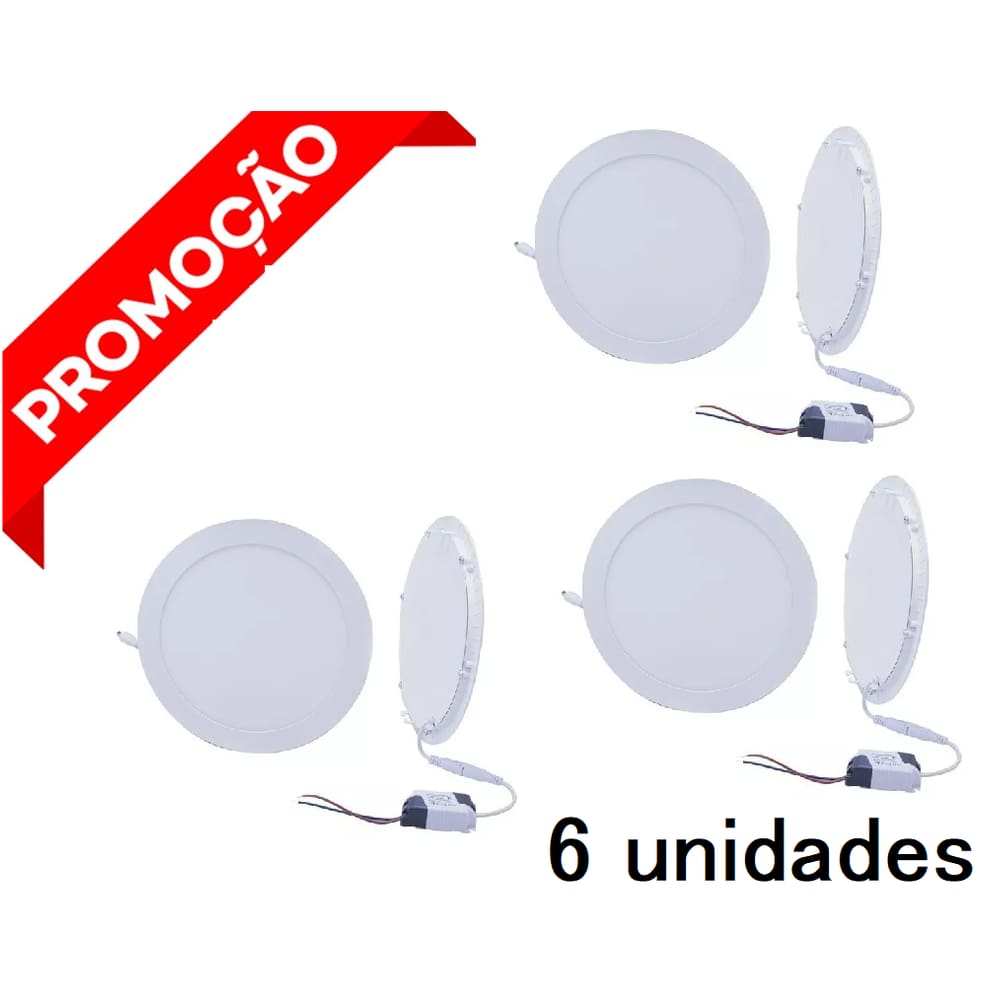 6 Luminario Painel Super Led Plafon Embutir 18w Branco Bivol