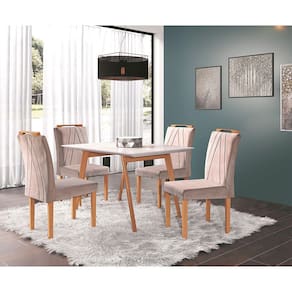 Conjunto Sala de Jantar Mesa Slim Pé Palito e 4 Cadeiras Veludo Safira Móveis Mundial
