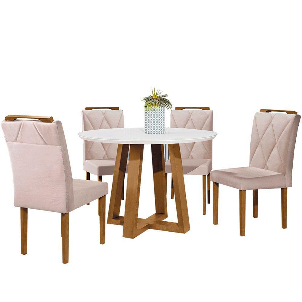 Conjunto Sala de Jantar Napole Mesa Redonda 1,0m e 4 Cadeiras - Móveis Mix